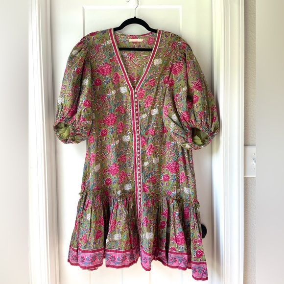 Lola Australia Block Print Cotton Boho Dress Size Large - Picture 2 of 9